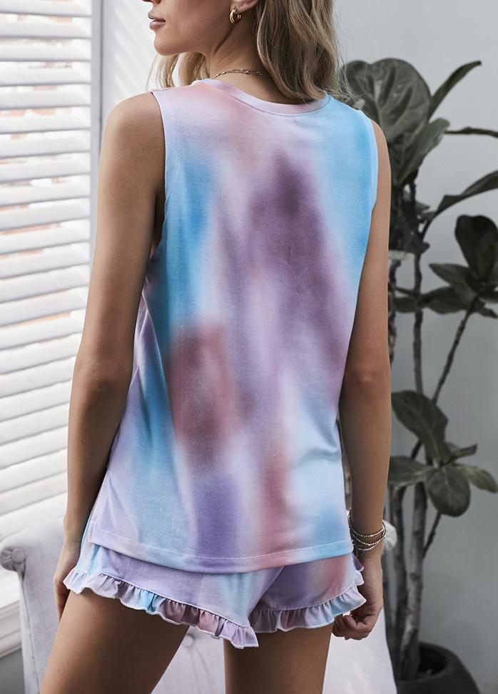 Gradient Sleeveless Round Neck Top And Shorts Set