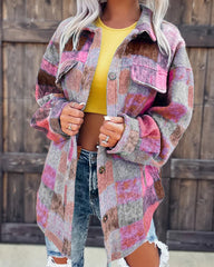 Turn Down Collar Long Sleeve Button Colored Jacket