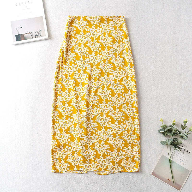 Boho Two Piece Set, Crop Top and Skirt, Vintage Oroslavje in Yellow