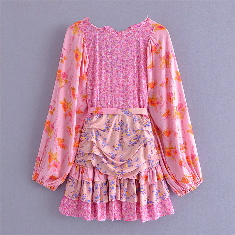 Boho Mini Dress Ruffle Dress, Fuchsia Alyssa
