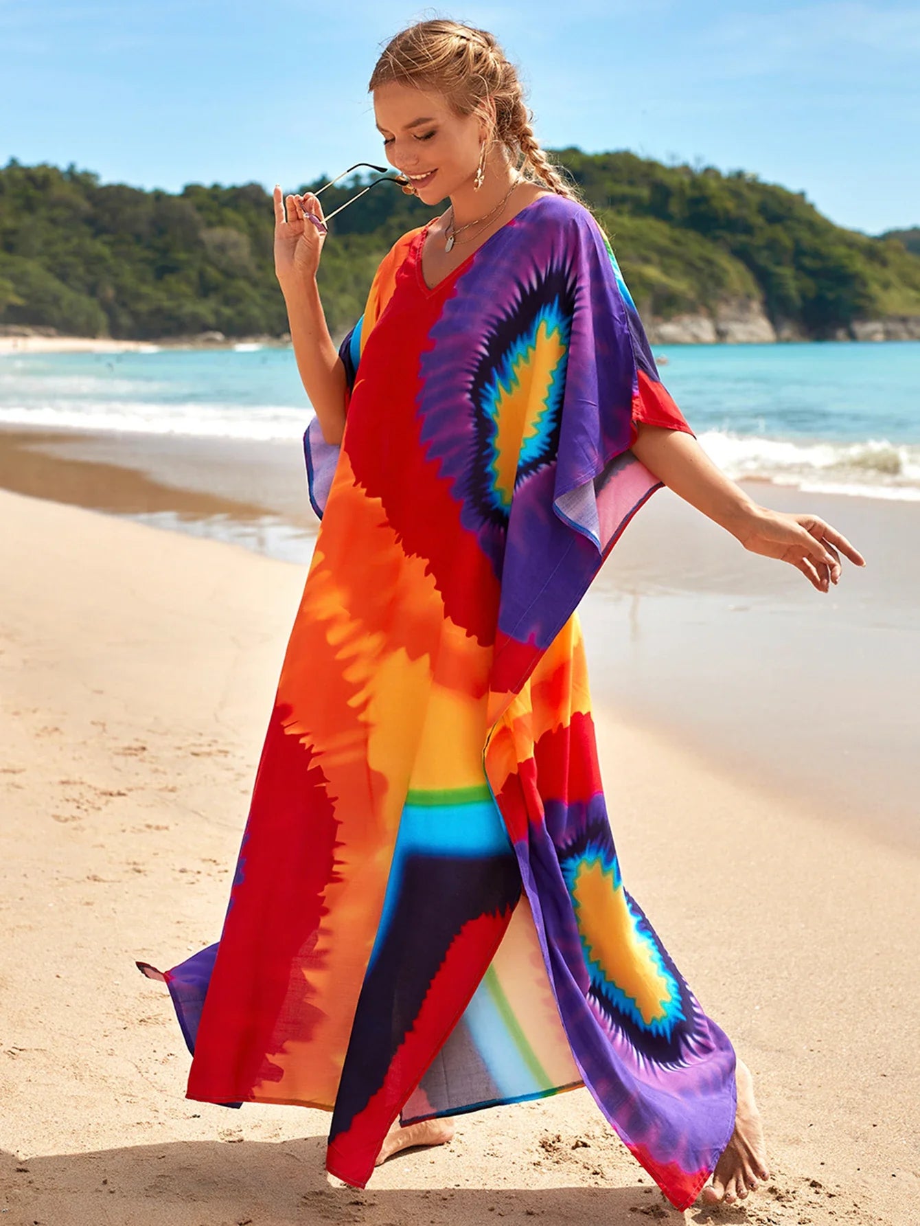 Boho Maxi Dress - Beach Dress, Kaftan Dress Danica Heart Tie Dye