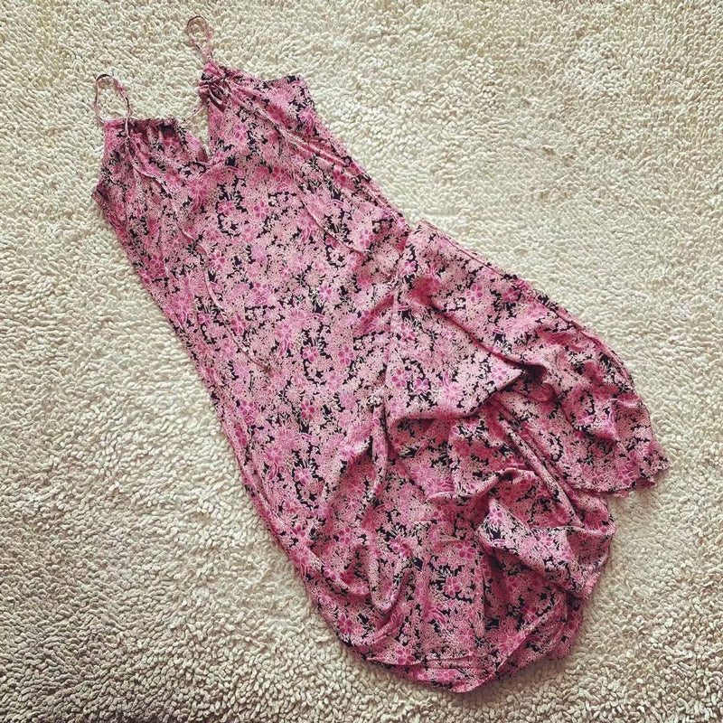 MaxiDress, Boho Dress, Strappy Sundress, Pink Vine