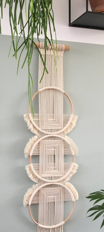 Boho Macrame Wall Hanging - Home Handcrafted Wooden Round Mandala