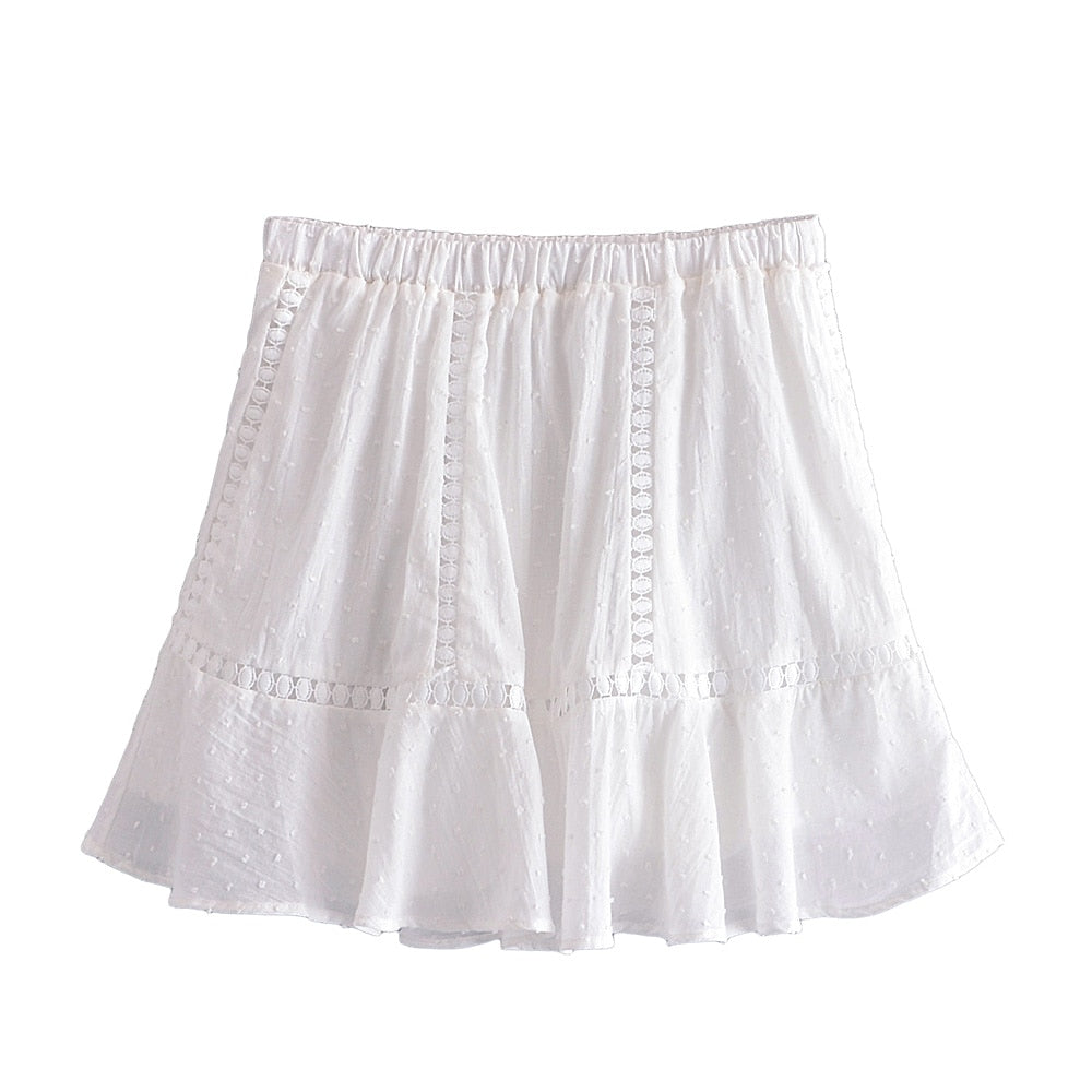Boho Two Piece Set, Crop Top and Skirt, Doll's eyes in White