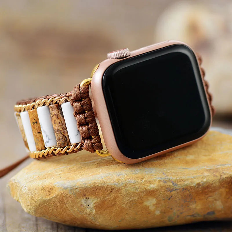 Boho Apple Watch Band - Casual White Turquoises Beaded Wrist Bracelet Rope Strap
