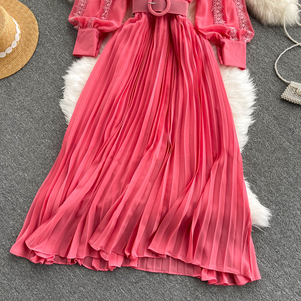 Maxi Dress, Boho Vintage Pleated Dress, Beau Gown in Blue, Yellow, Orange and Pink