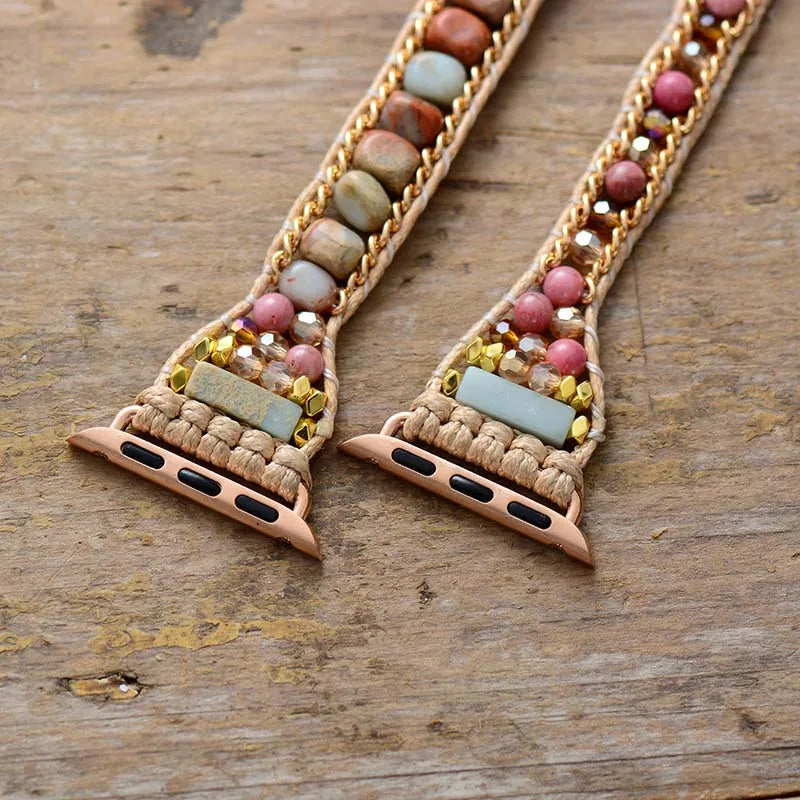 Boho Apple Watch Band - Jade Amazonite Beads Wrist Bracelet Rope Strap