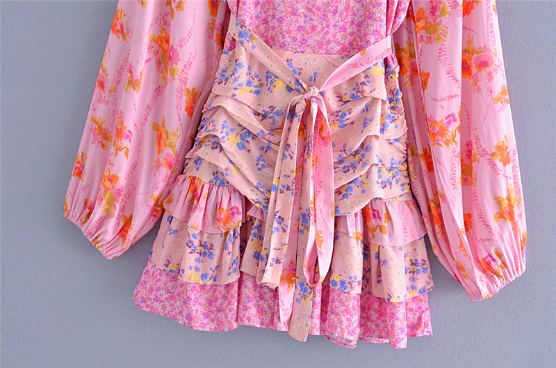 Boho Mini Dress Ruffle Dress, Fuchsia Alyssa