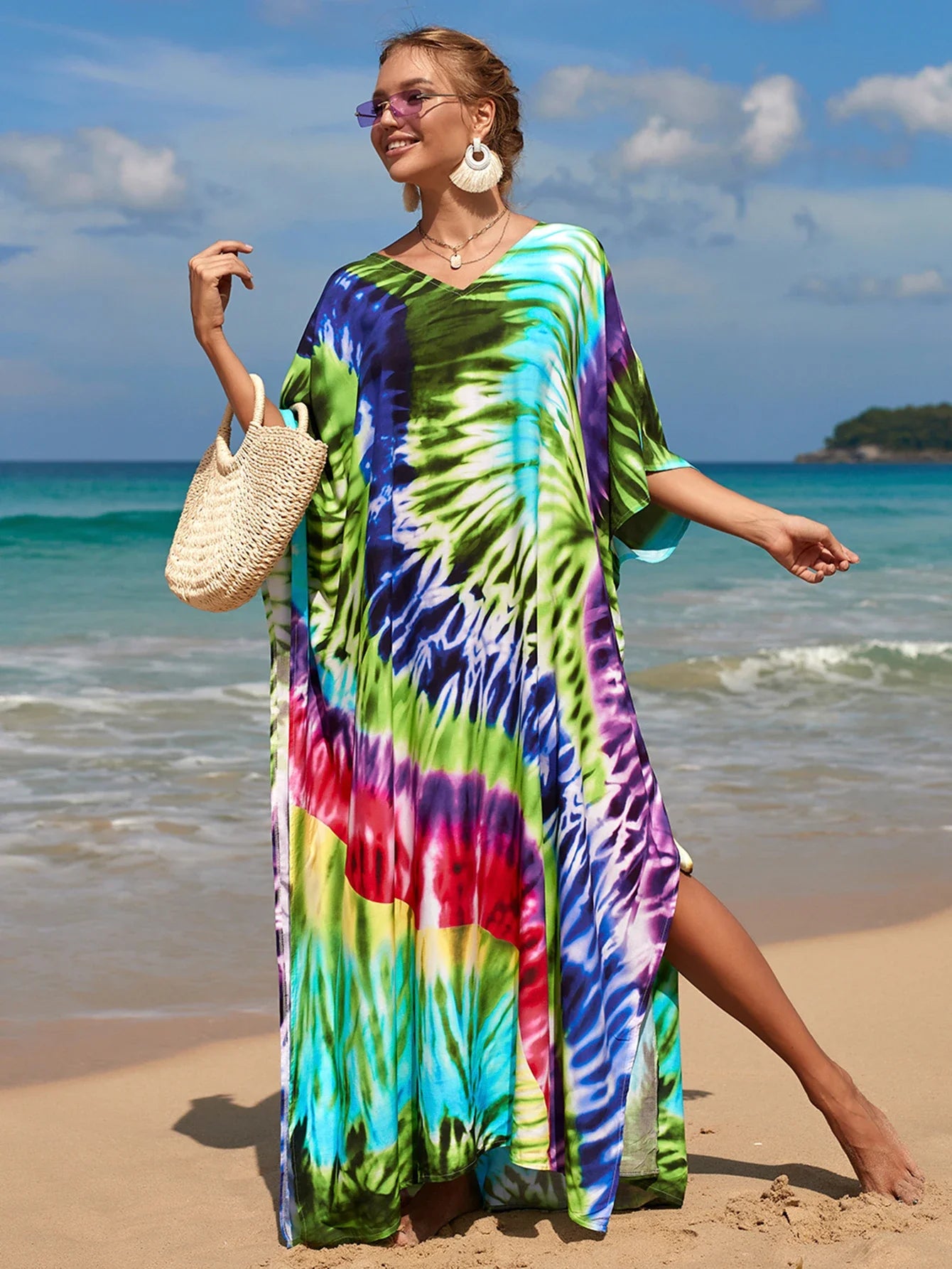 Boho Maxi Dress - Beach Dress, Kaftan Dress Danica Heart Tie Dye
