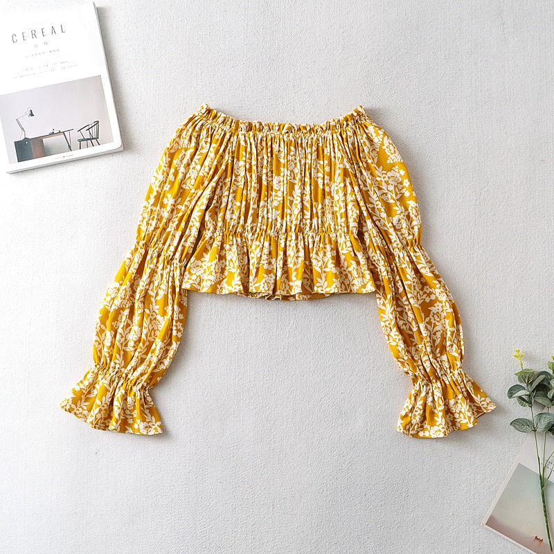 Boho Two Piece Set, Crop Top and Skirt, Vintage Oroslavje in Yellow