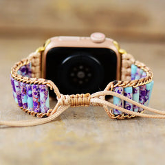 Boho Apple Watch Band - Semiprecious Lapis Beaded Wrist Bracelet Rope Strap