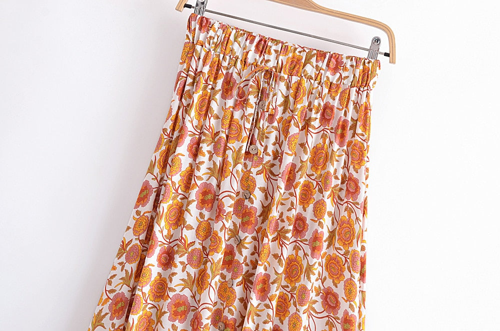 Boho Skirt, Hippie Skirts, Maxi Skirt,Lucille Dwarf in Green, Red and Orange