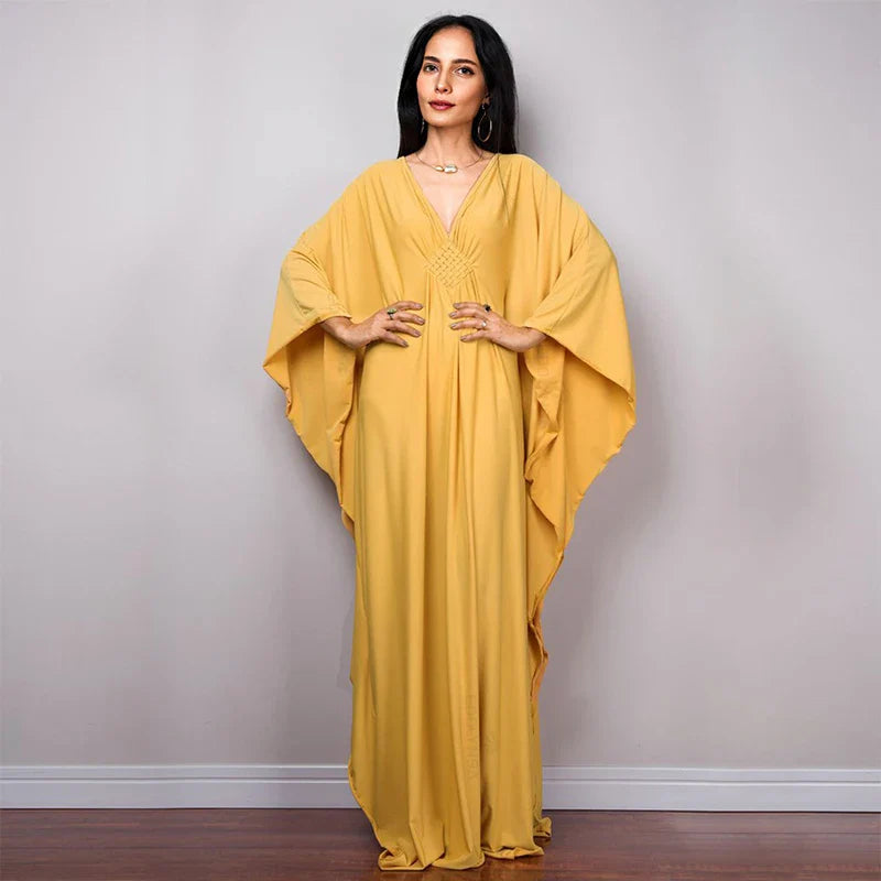 Boho Maxi Dress - Beach Dress, Kaftan Dress Tie White Harmony in 15 colors