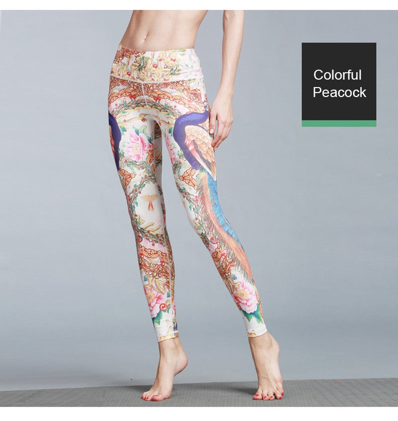 Yoga Legging, Yoga Pants, Boho Legging, Printed Tight, Orange Gold Peacock