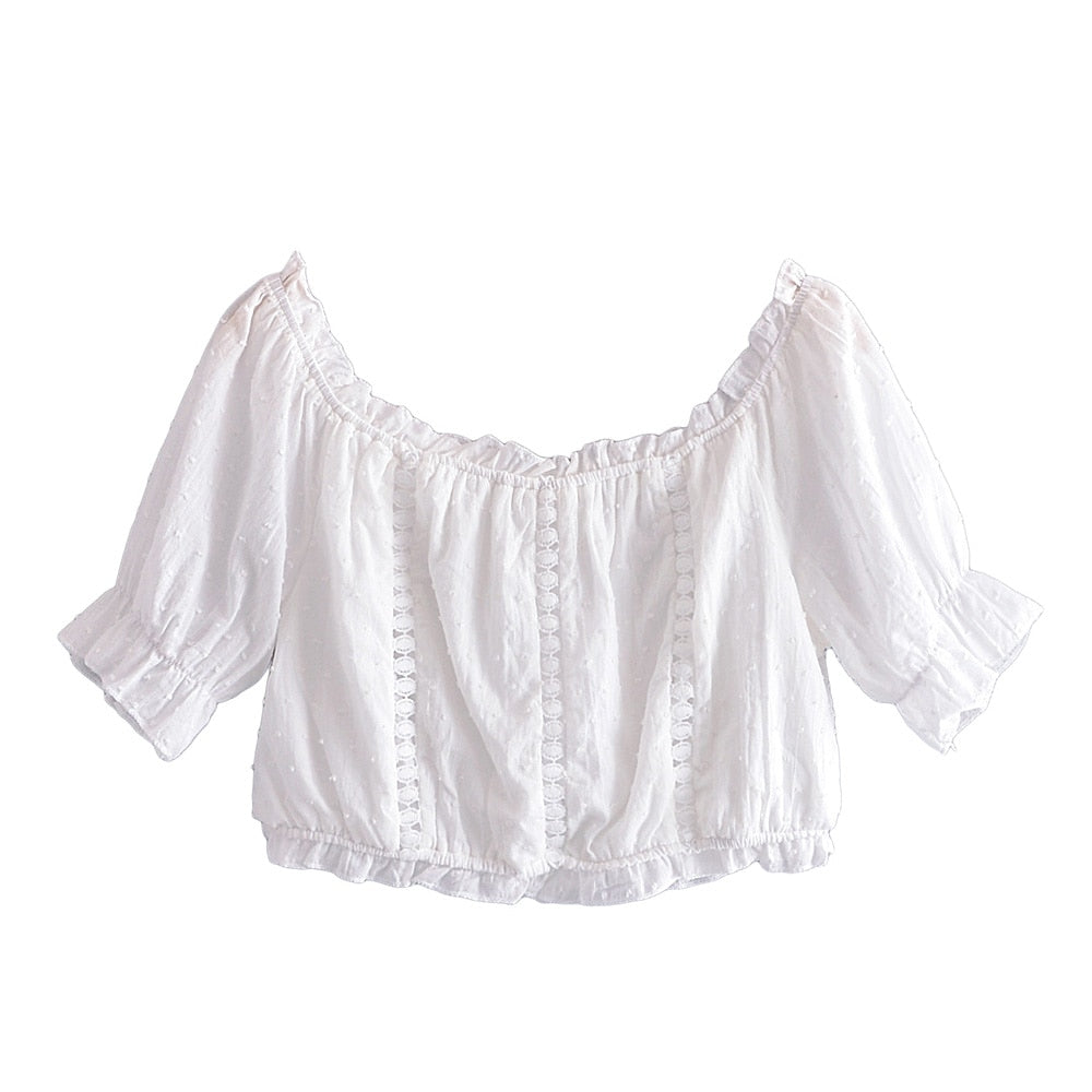 Boho Two Piece Set, Crop Top and Skirt, Doll's eyes in White
