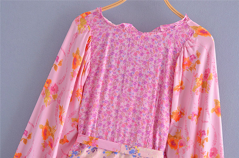 Boho Mini Dress Ruffle Dress, Fuchsia Alyssa