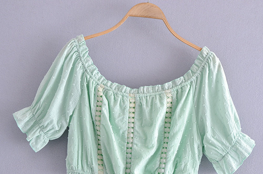 Boho Two Piece Set, Crop Top and Skirt, Doll's eyes in Green