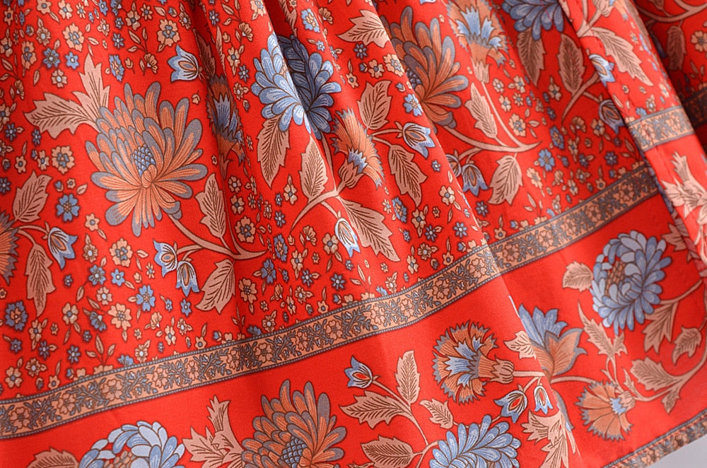 Boho Skirt, Hippie Skirts, Maxi Skirt,Lucille Dwarf in Green, Red and Orange