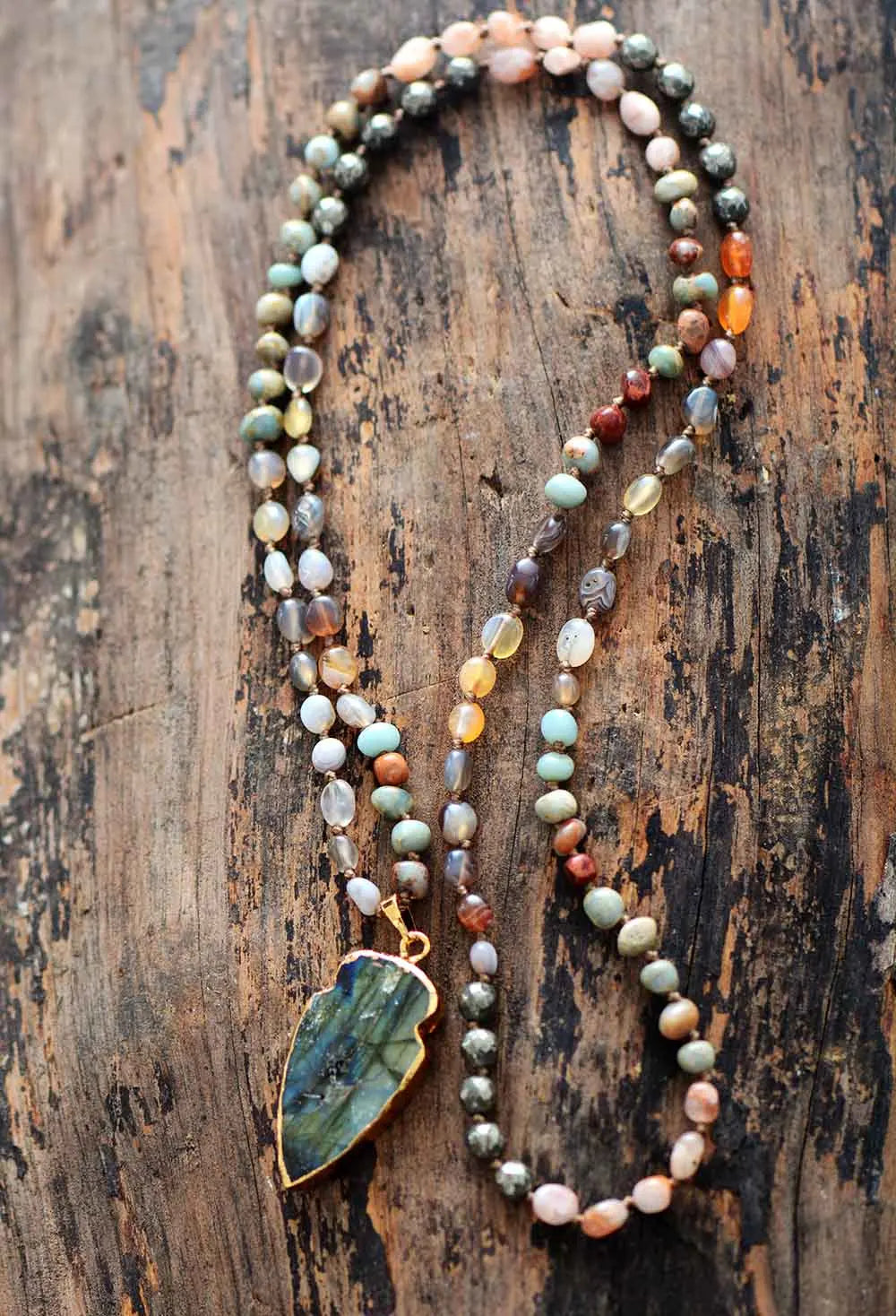 Boho Necklace - Pyrite and Labradorite Leaf Bead Necklaces