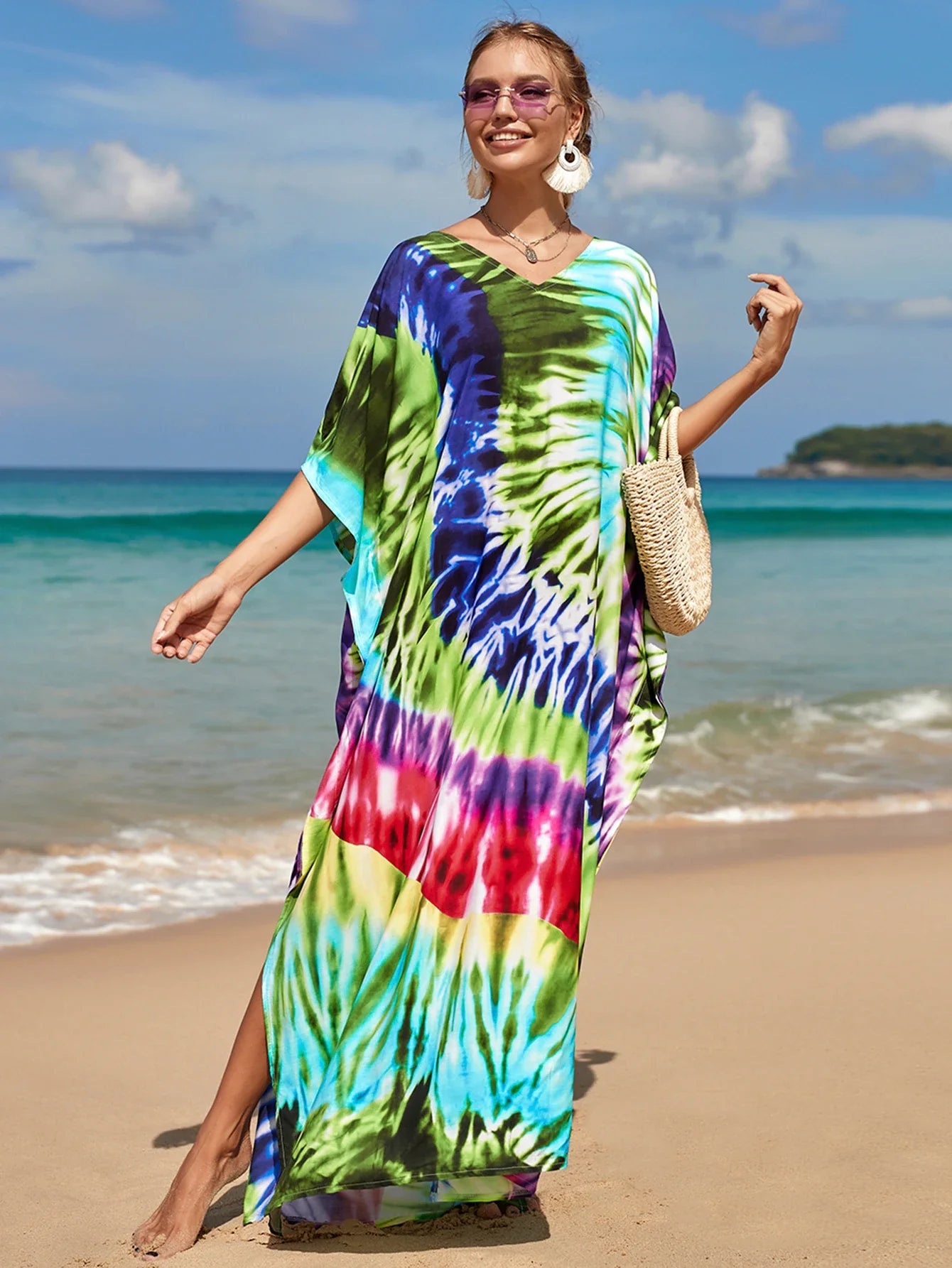 Boho Maxi Dress - Beach Dress, Kaftan Dress Danica Heart Tie Dye