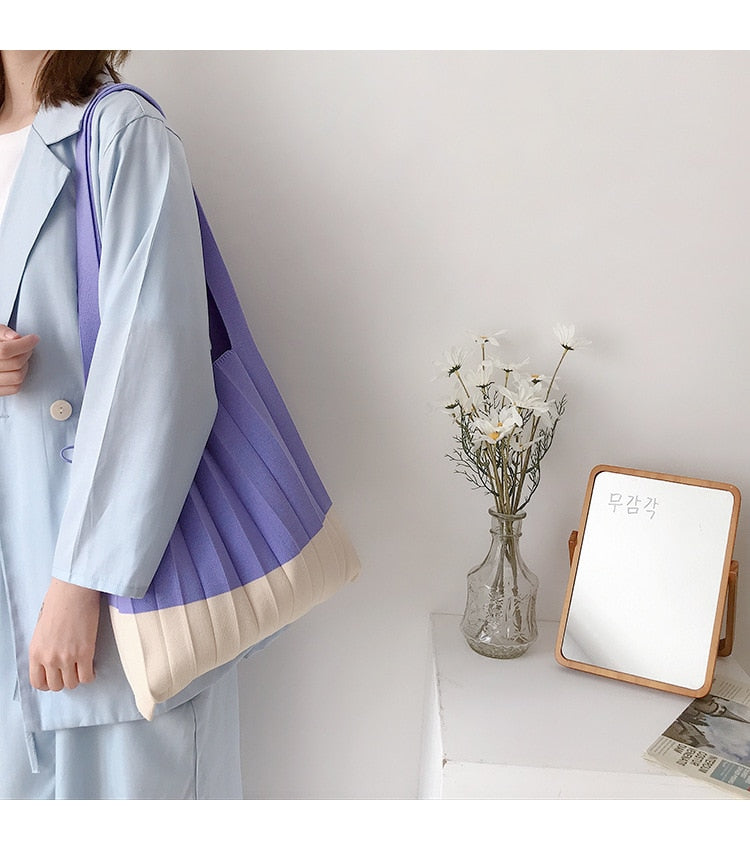 Boho Bag, Eco Tote Bags, Crochet Tote, Knitted Shopper Handbags, Pleated Bags in 6 colors