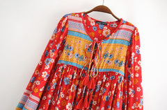 Gown Dress, Boho Maxi Dress, Loose Dress, Daisy Mind in Red