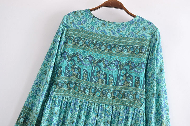 Gown Dress, Boho Maxi Dress, Loose Dress, Green Camel