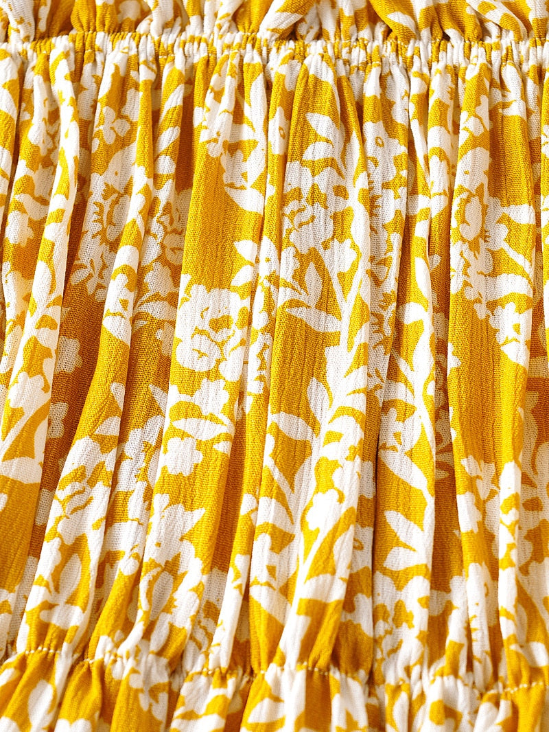 Boho Two Piece Set, Crop Top and Skirt, Vintage Oroslavje in Yellow