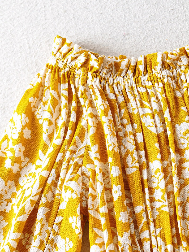 Boho Two Piece Set, Crop Top and Skirt, Vintage Oroslavje in Yellow