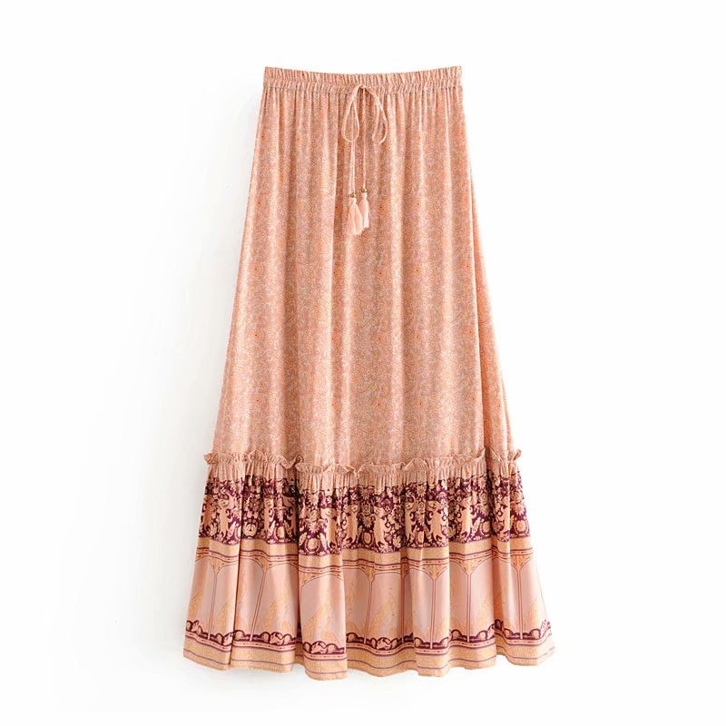 Boho Skirt, Hippie Skirts, Maxi Skirt, Pink Melon Pink Peacock