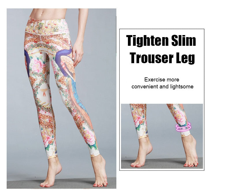 Yoga Legging, Yoga Pants, Boho Legging, Printed Tight, Orange Gold Peacock