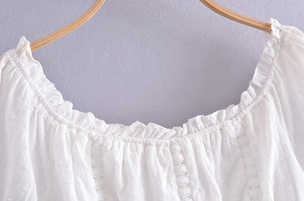 Boho Two Piece Set, Crop Top and Skirt, Doll's eyes in White