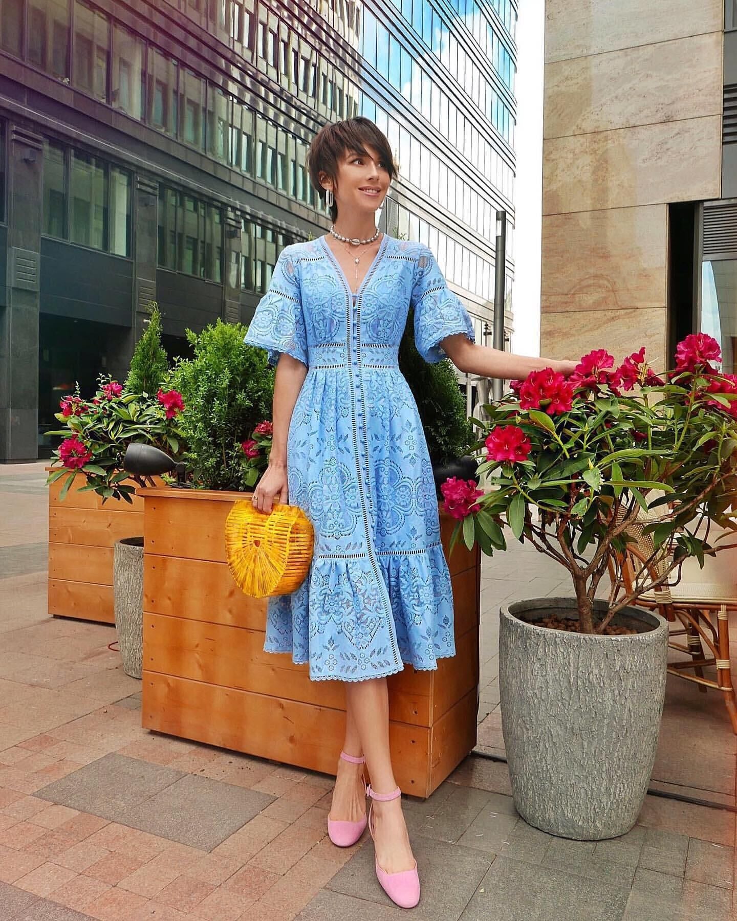Boho Midi Dress, Sundress, Lace Charlotte  in Blue
