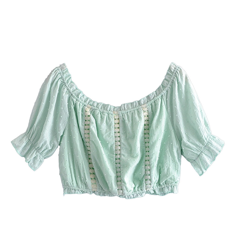Boho Two Piece Set, Crop Top and Skirt, Doll's eyes in Green