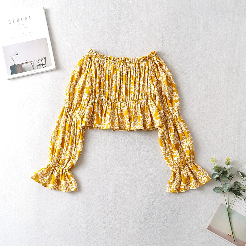 Boho Two Piece Set, Crop Top and Skirt, Vintage Oroslavje in Yellow