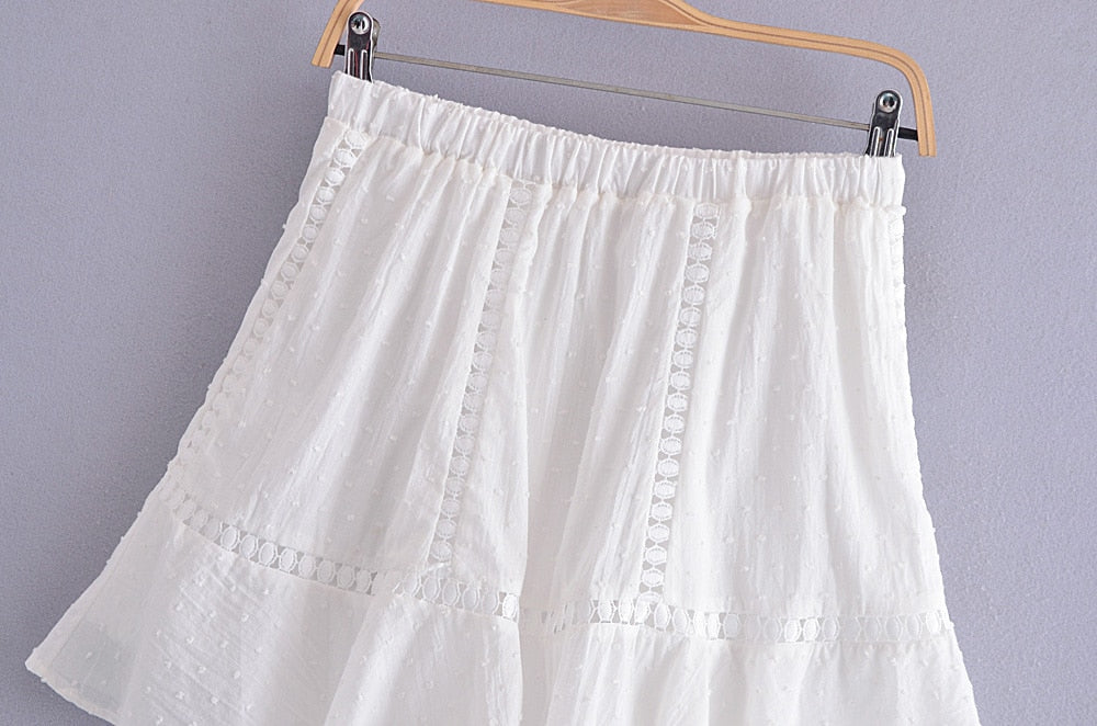 Boho Two Piece Set, Crop Top and Skirt, Doll's eyes in White