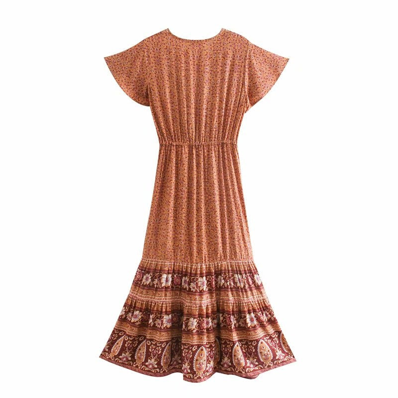 Midi Dress, Boho Dress, Sundress, Aubrey Eulalie in Yellow Pink and Green