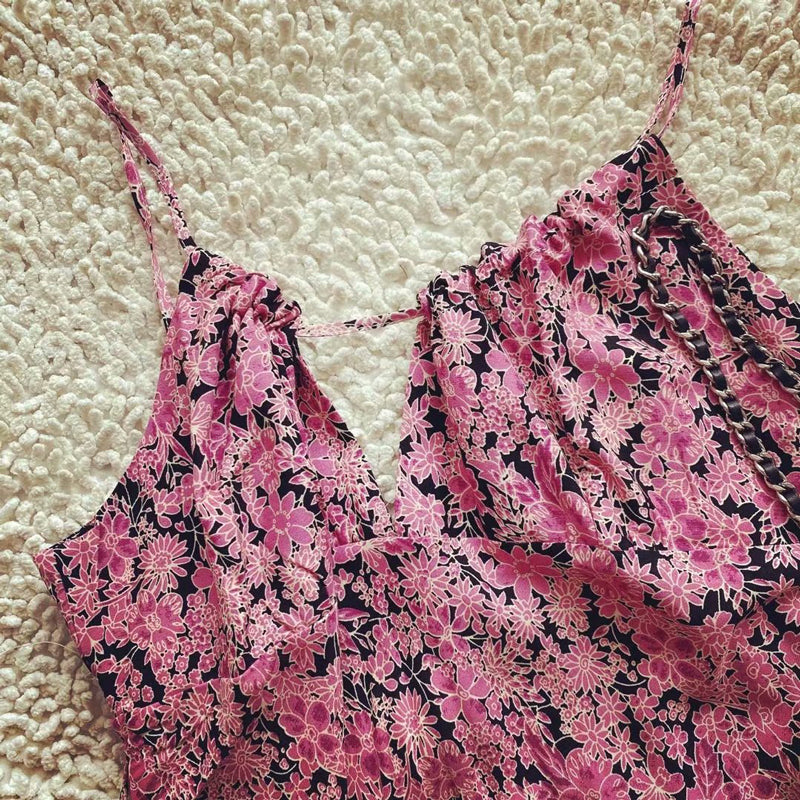 MaxiDress, Boho Dress, Strappy Sundress, Pink Vine