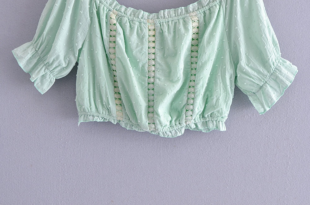 Boho Two Piece Set, Crop Top and Skirt, Doll's eyes in Green