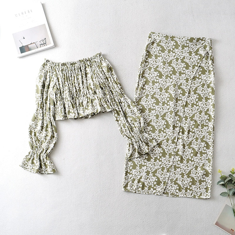 Boho Two Piece Set, Crop Top and Skirt, Vintage Oroslavje in Yellow
