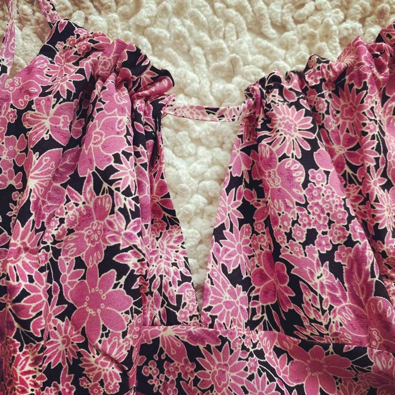 MaxiDress, Boho Dress, Strappy Sundress, Pink Vine