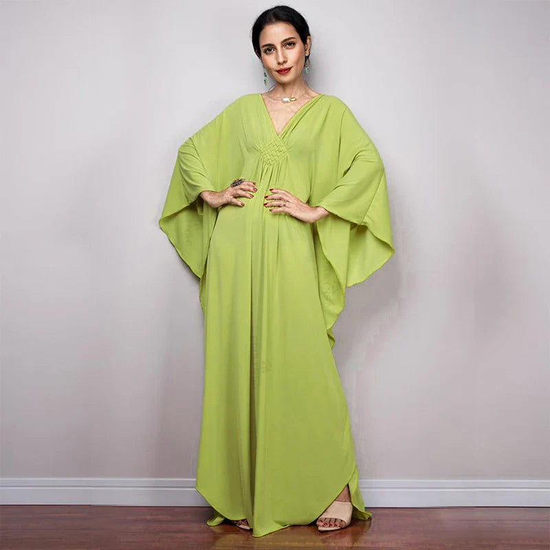 Boho Maxi Dress - Beach Dress, Kaftan Dress Tie White Harmony in 15 colors