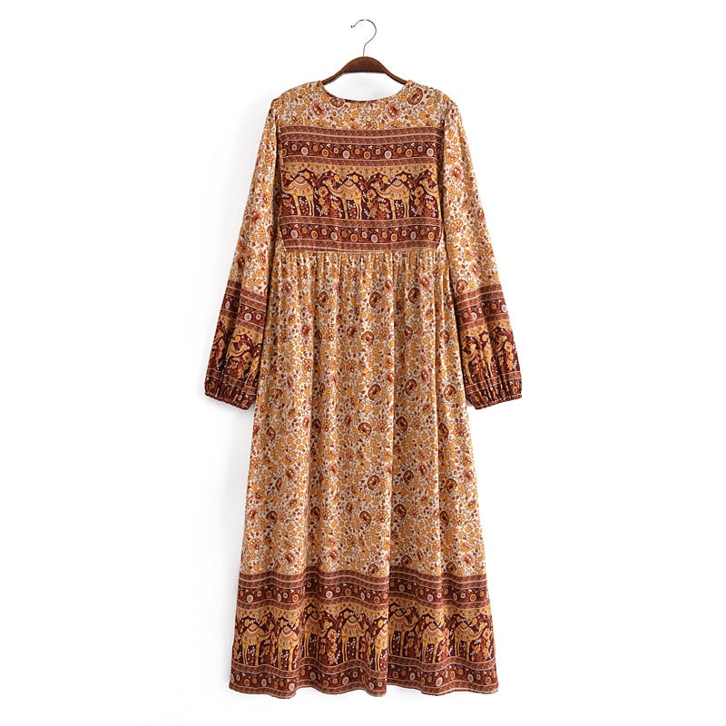 Gown Dress, Boho Maxi Dress, Loose Dress, Green Camel