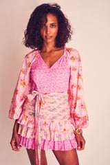 Boho Mini Dress Ruffle Dress, Fuchsia Alyssa