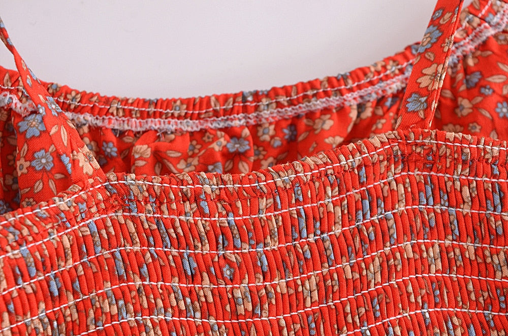 Boho Two Piece Set, Crop Top and Mini Skirt, Sierra Pansy in Red, Black and Green