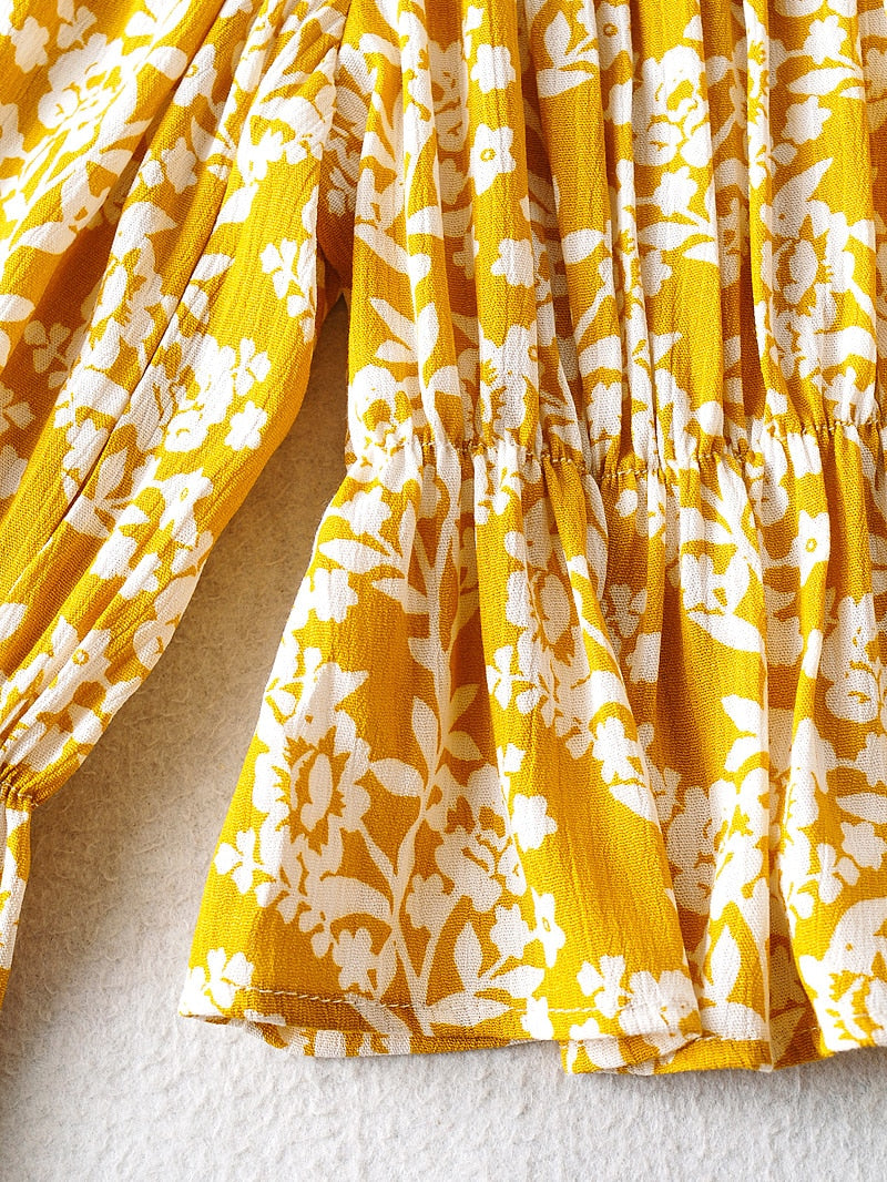 Boho Two Piece Set, Crop Top and Skirt, Vintage Oroslavje in Yellow