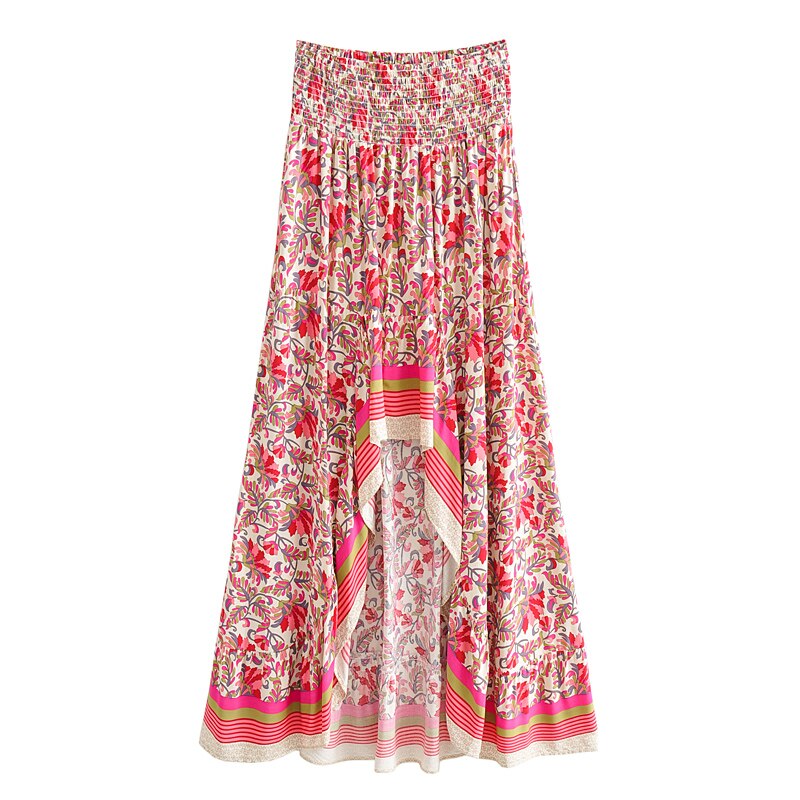 Boho Skirt, Hippie Skirts, Asymmetric Maxi Skirt, Indian Blue Floral