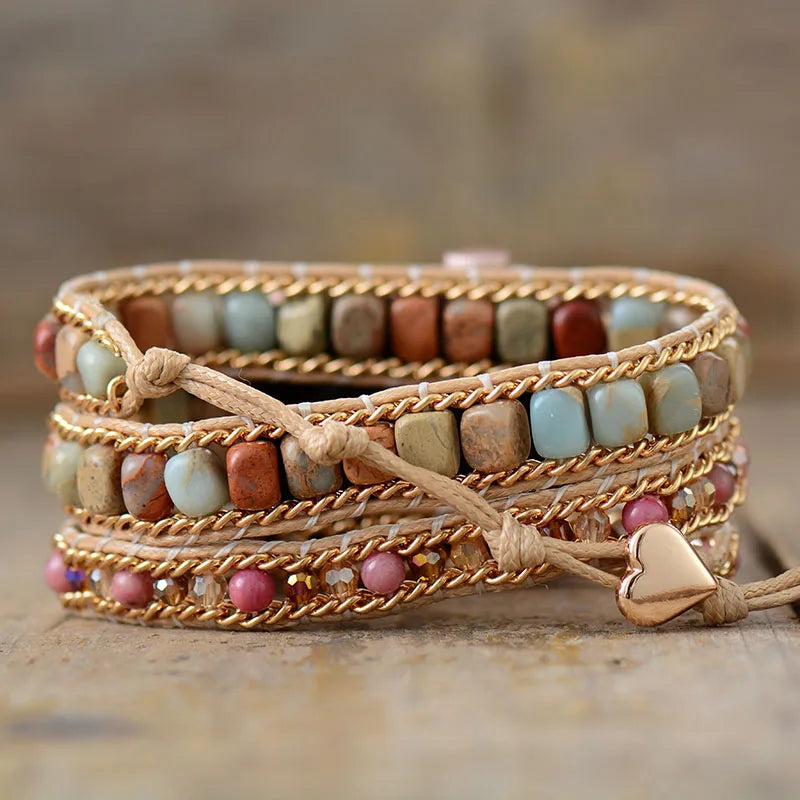 Boho Apple Watch Band - Jade Amazonite Beads Wrist Bracelet Rope Strap