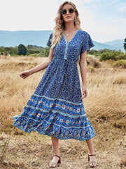 Midi Dress, Boho Dress, Sundress, Aubrey Eulalie in Yellow Pink and Green