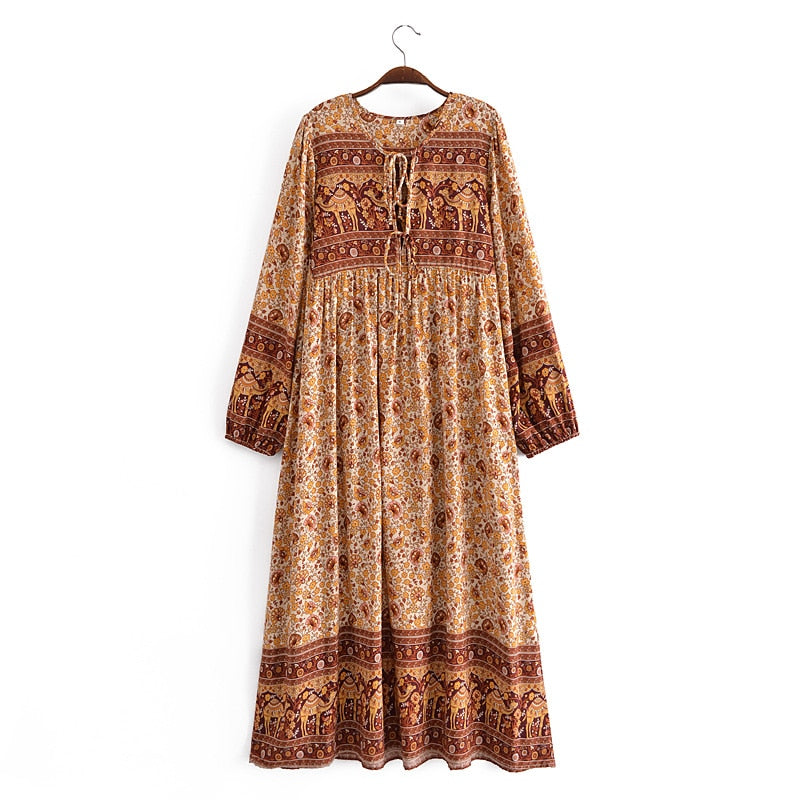 Gown Dress, Boho Maxi Dress, Loose Dress, Green Camel